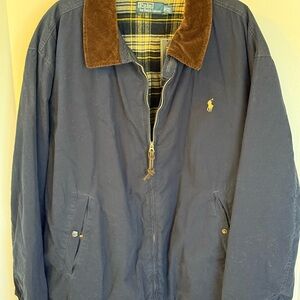 Ralph Lauren Men's Navy Jacket with Brown Collar